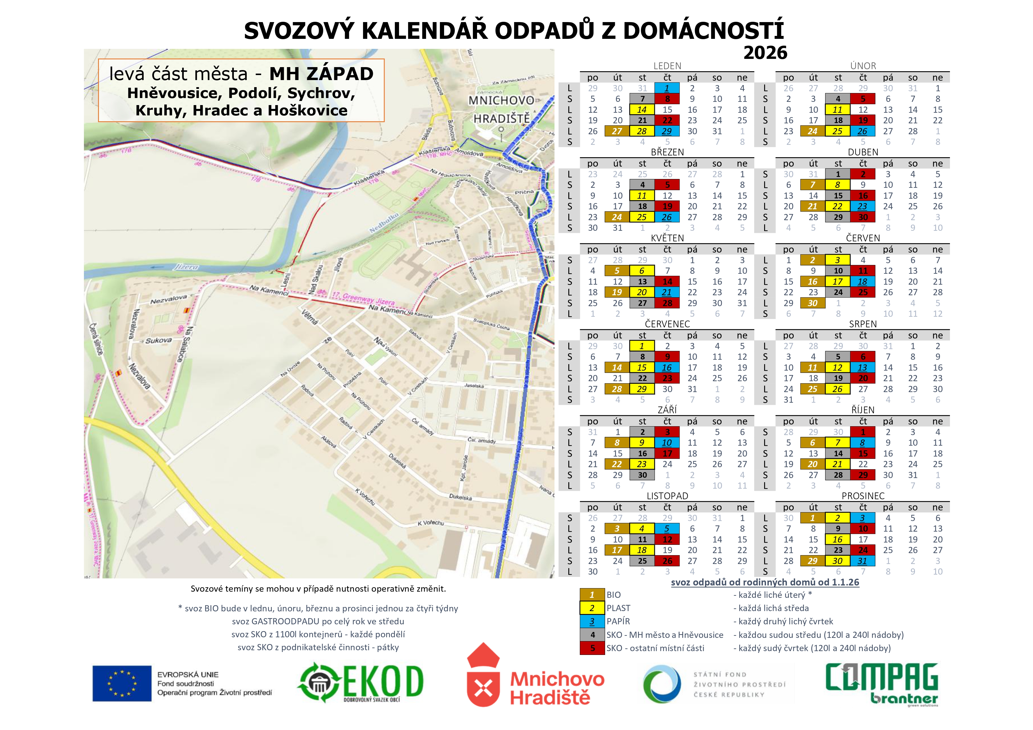Svozový kalendář 2025 - východ