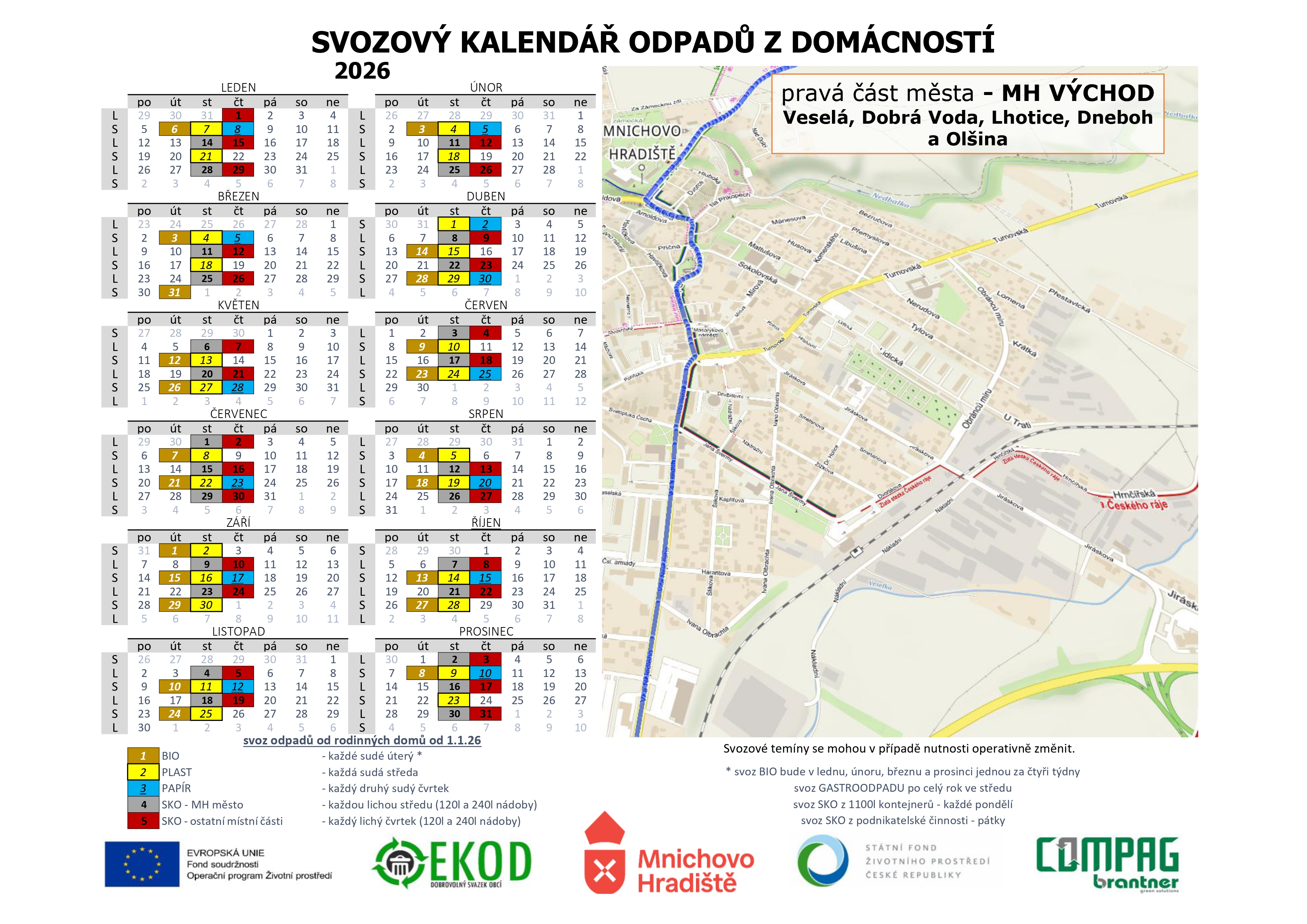 Svozový kalendář 2025 - západ